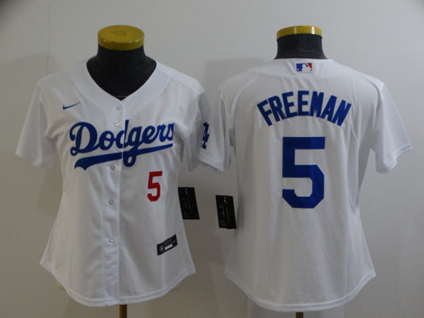 Women's Los Angeles Dodgers #5 Freddie Freeman White Cool Base Stitched Baseball Jersey(Run Small)